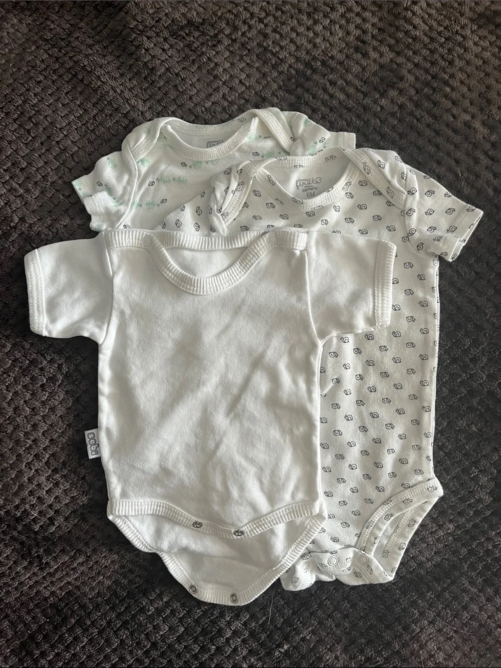 Carter's White Short-Sleeve Baby One-Piece Bodysuits with Small Navy Print